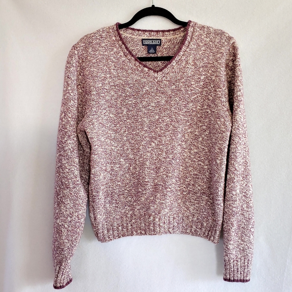 Land's End Purple Marled V Neck Sweater - Picture 1 of 12